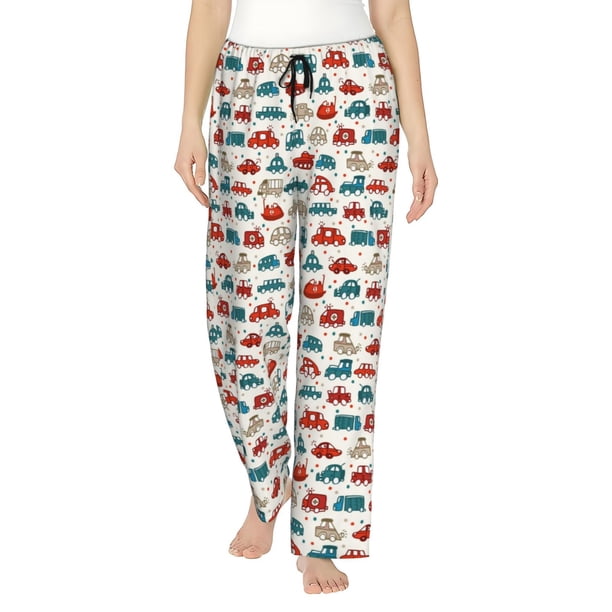 Fotbe Artoon Car Pantalones de Pijama para Mujer, Pantalones de Dormir, Pantalones Pj con Cordón y Bolsillos-Large