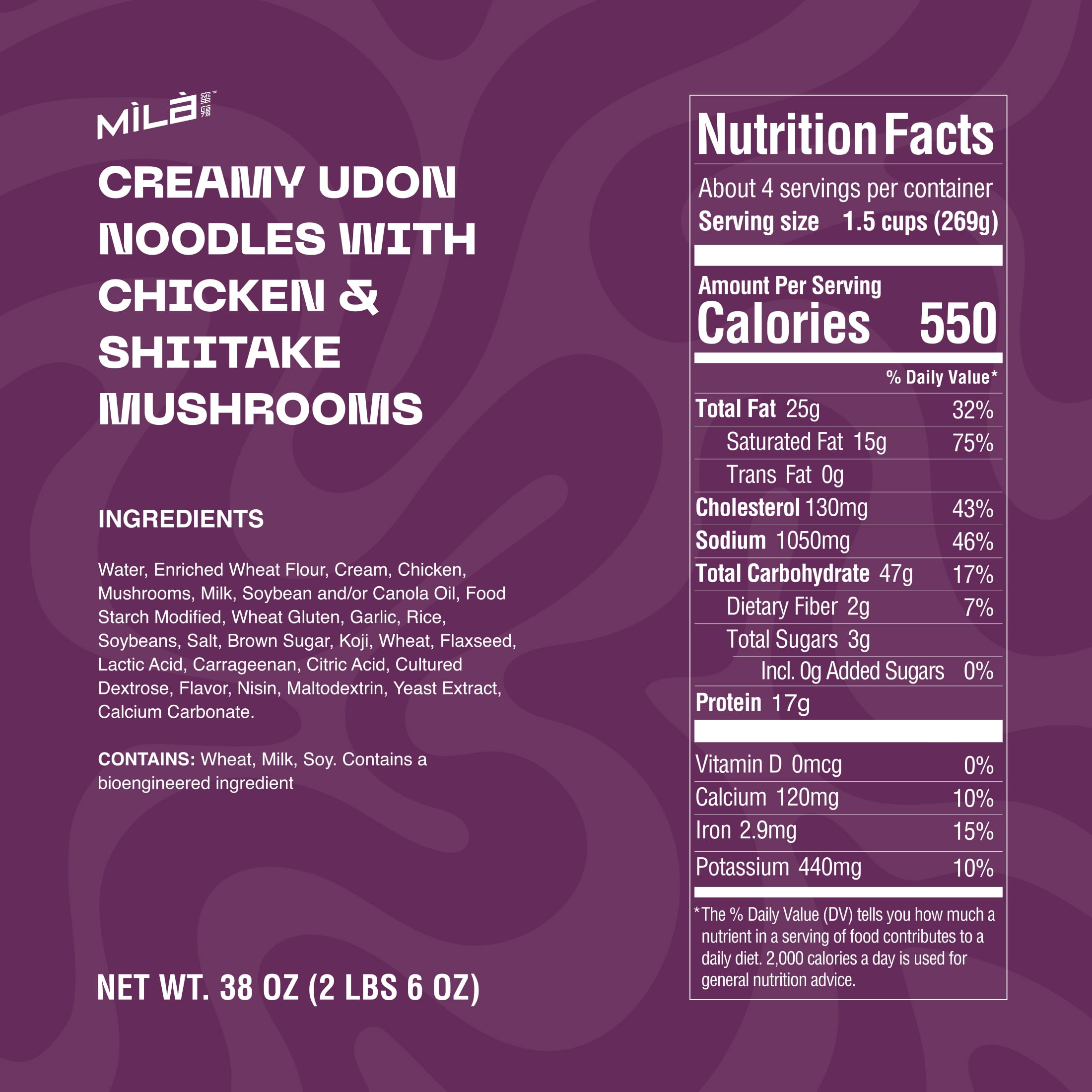 MiLa Creamy Udon Noodles with Chicken & Shiitake Mushrooms, 38 oz