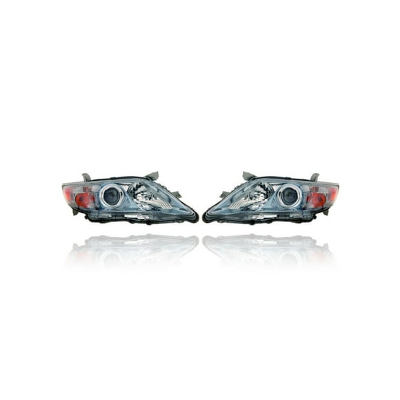 Headlight - Compatible/Replacement for '10-11 Toyota Camry Hybrid Base (USA Built) - Halogen, Blue Tint Interior Bezel - Pair, Left Driver + Right Passenger Set - 8111006520, 8115006520