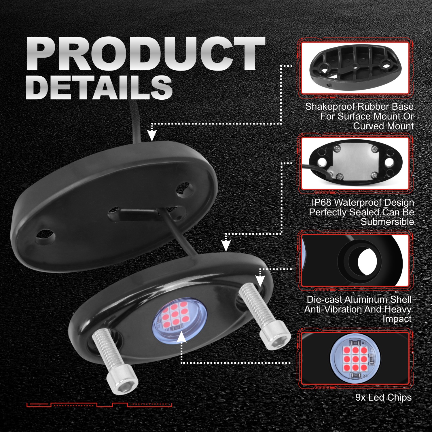 Ciachd 6Pods LED Rock Lights Red Neon Underglow Light for Car Truck ATV UTV SUV Jeep Boat Underbody Glow Trail Rig Lamp Waterproof