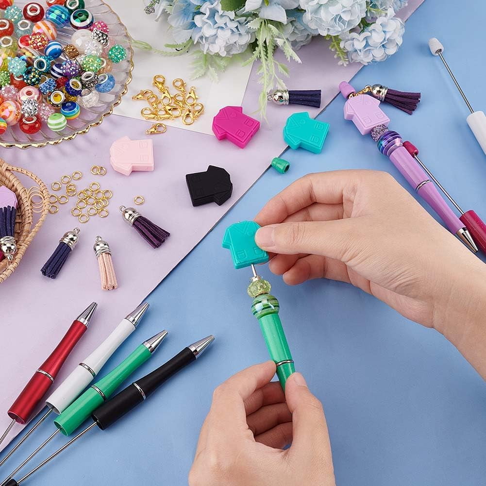12 Sets Beadable Pens Set Shirt Series Bead Pens Nurse Shirt Theme Plastic Beads Pen DIY Making Kit Include Beads Tassel Pendants Jewelry Findings for DIY Crafts Office Supplies - 6 Colors colorful