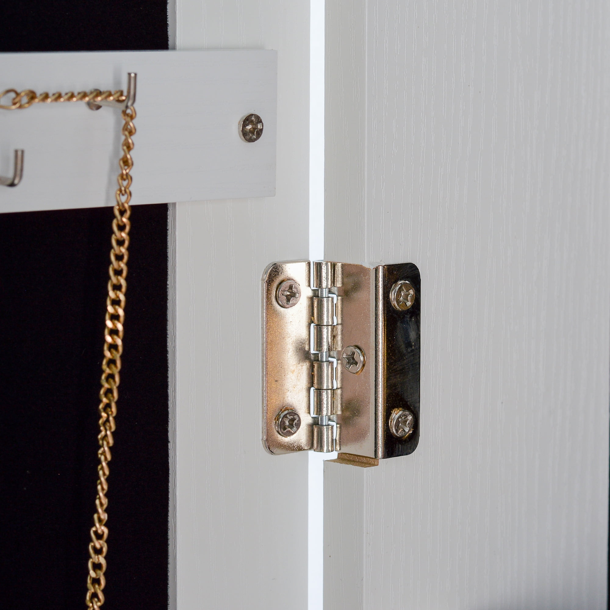 Kepooman Lockable Mirrored Jewelry Cabinet, Wall Door Mounted Jewelry Armoire Organizer with Full Length Mirror Space Saving Lockable,White Kepooman Lockable Mirrored Jewelry Cabinet, Wall Door Mounted Jewelry Armoire Organizer with Full Length Mirror Space Saving Lockable,White