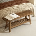 thumbnail image 4 of 43''W Solid Wood Entryway Bench with Shelf, Farmhouse Long Wooden Bench for Indoor Living Room Bedroom, 4 of 7