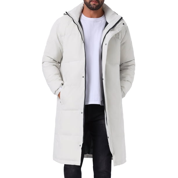 Abrigo acolchado con diseño de rombos INSPIRE CHIC para hombre, chaqueta larga de invierno con capucha desmontable y cierre completo, color blanco