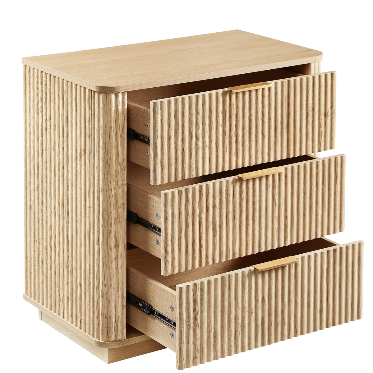 GZXS 2-Pack Nightstands in Oak Finish, Contemporary Fluted Wooden Dressers with 3 Drawers, for Bedroom, Hallway, Small Spaces - 27.6"L x 15.75"W x 27.17"H
