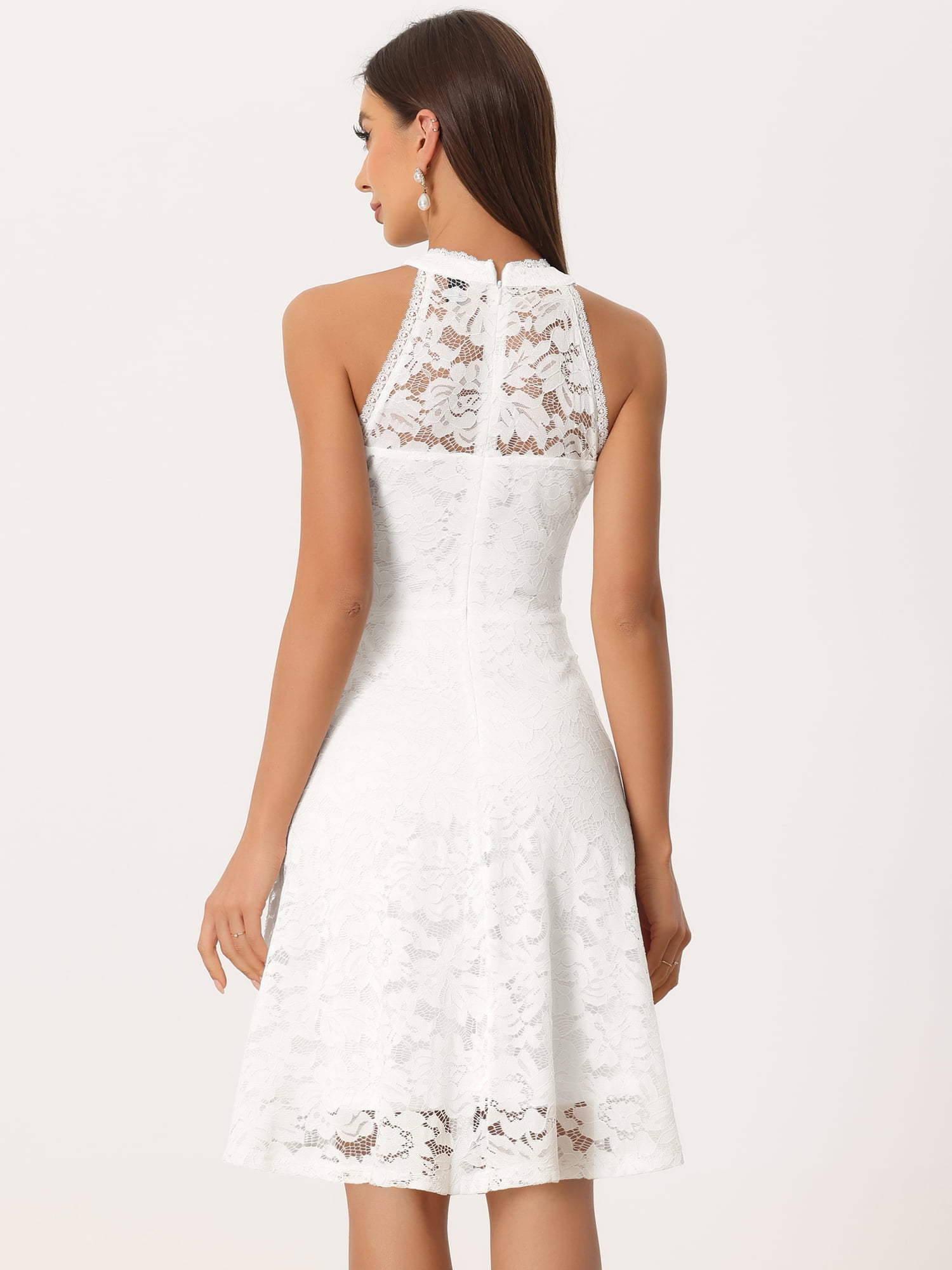 DARING DIVA Lace Sleeveless Elegant Cocktail A-Line Dress XS White