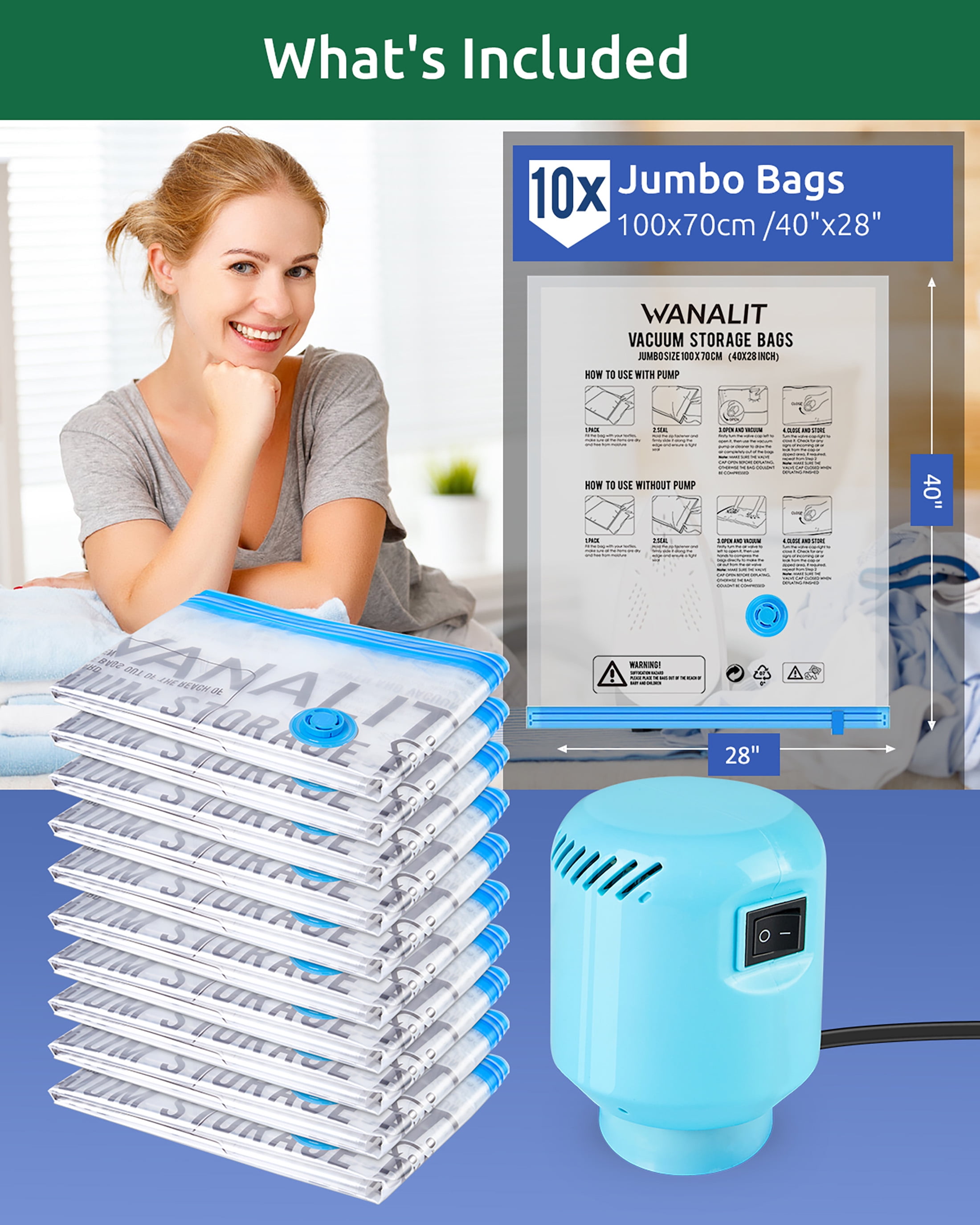 WANALIT Vacuum Storage Bags,15 Combo Space Saver Vacuum Storage