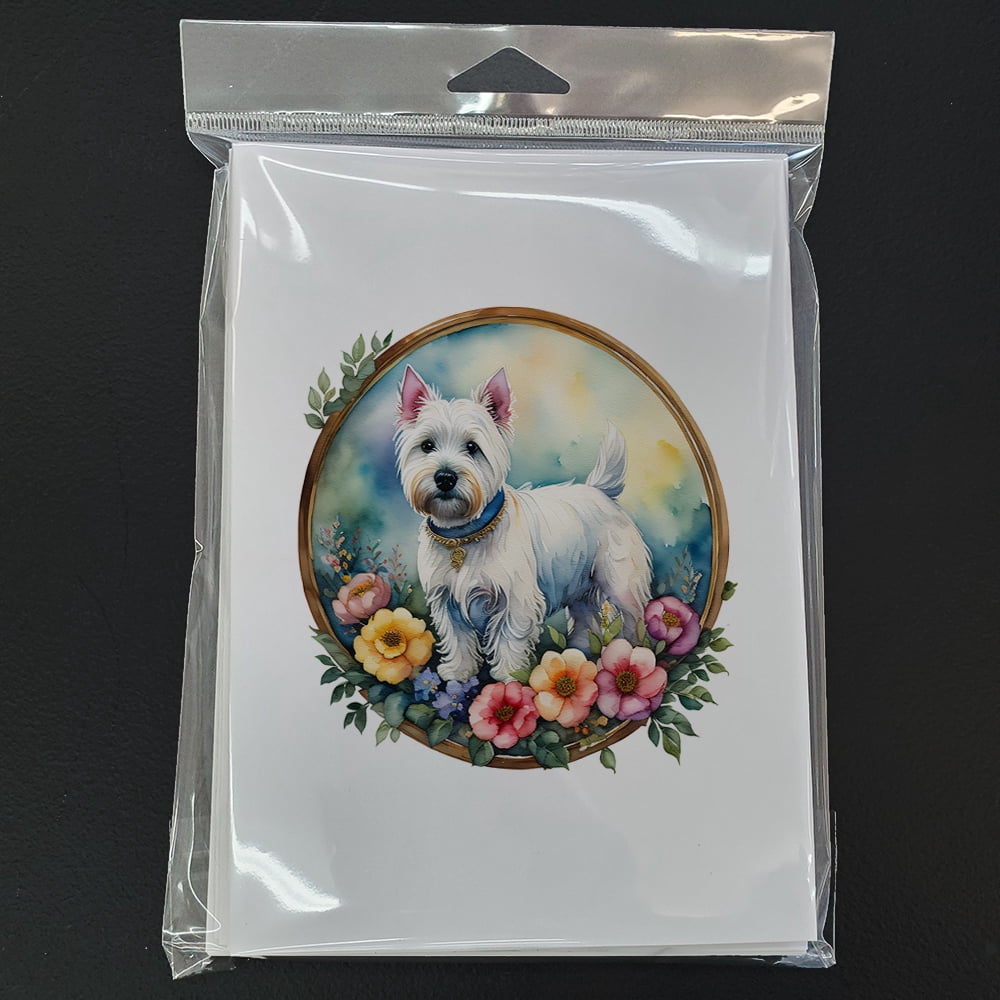Westie and Flowers Greeting Cards and Envelopes Pack of 8 7 in x 5 in
