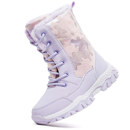 

Winter Snow Boots for Girl Waterproof with Fully Fur Lined Lightweight Kids Antiskid Steel Buckle Ankle Hiking Boots Girls Slip Resistant Walking Boots Cold Weather (Little Kid/Big Kid) Purple 35