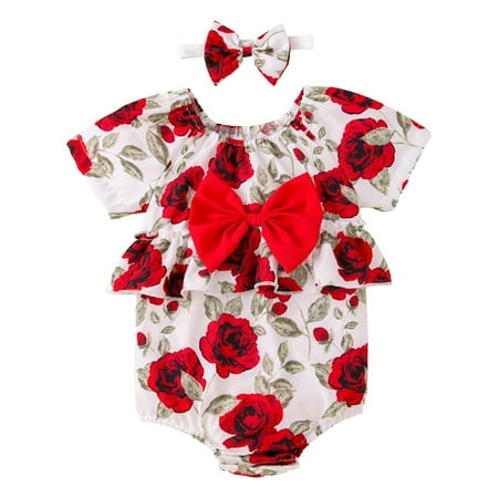 

Fall Romper Kids Short Sleeve Ruffles Floral Prints Romper Jumpsuit Bodysuits Playsuit Toddler Clothes Red 0 3 6 12 18 Months-3 6 12 18 24 Months
