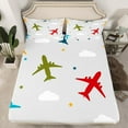 thumbnail image 2 of Airplane Queen Size Bed Sheets Set Colorful Aircrafts Sheet Set Cartoon Airplanes Sheets Kawaii Room Decor for Teens ,Cute Clouds Stars Pattern Flat Fitted Sheet,Gray, 2 of 6