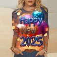 thumbnail image 2 of VEKDONE 2025 Bonne Année Tuniques à Manches 3/4 pour Femmes Mode Imprimé Grande Taille Blouse de Fête Décontractée Col Rond Extérieur Multicolore S, 2 of 5