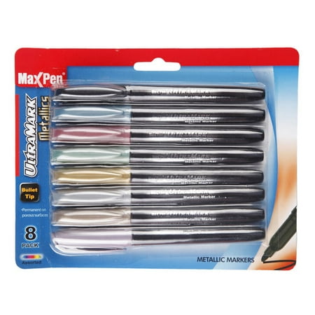 Max Pen UltraMark Metallics Permanent Marker, Bullet Tip, Assorted, 8pk