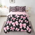 thumbnail image 2 of jejeloiu Kawaii Bowtie Ribbon 7-Piece Twin Bedding Sets,Cute Bow Bowknot Bedding Comforter Set,Pink Black Sheet Sets For Girls Teens,Luxury Bedroom Decor Reversible, 2 of 8