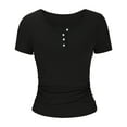 thumbnail image 6 of Womens Summer Short Sleeve V Neck Ribbed Knit Button T Shirts Henley Solid Color Trendy BasicTee, 6 of 6