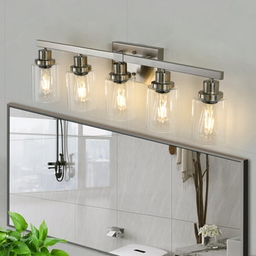 31" Modern 5-Light Bathroom Vanity Light Fixture - Brushed Nickel Finish with Clear Glass Shades, Perfect for Bathroom, Vanity, and Dressing Area Lighting (No Bulbs)