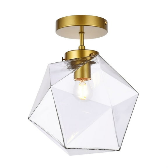 Lawrence 1 light brass and clear glass flush mount