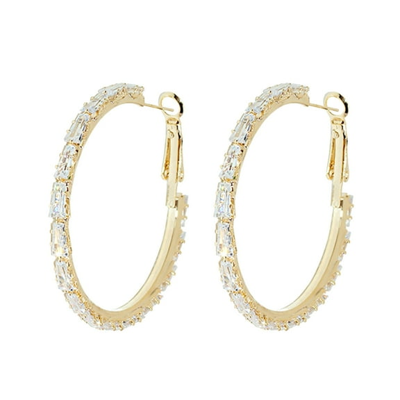 ZTTD Fashion Large Hoops Circle Geometric Shape Rhinestone Earrings Thin Dangle Gold Elegant Rhinestone Earrings Wedding Women Accessories Jewelry Earrings For Women