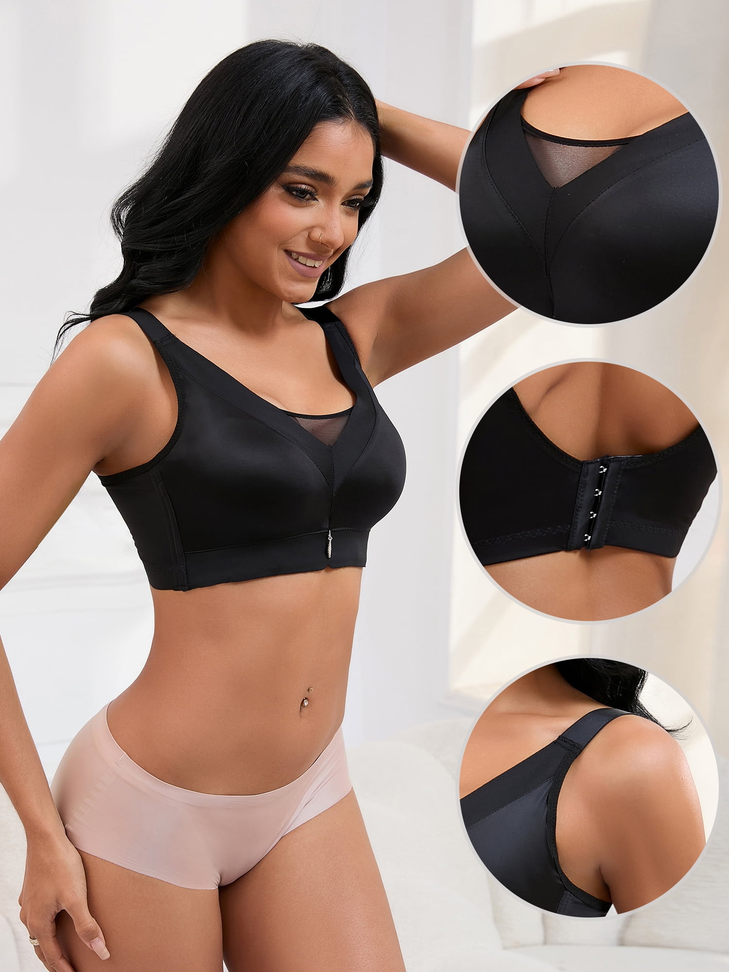 Unique Bargains Women's Wirefree U Back V-Neck Mesh Minimizers Bras XXL Black