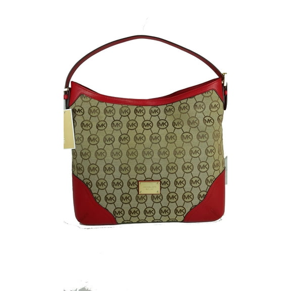Michael Kors Millbrook Large Shoulder Bag Beige Red