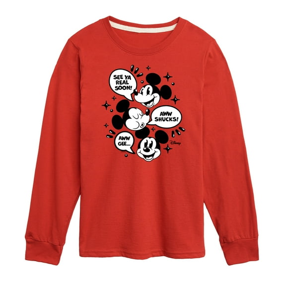 Disney - Mickey Mouse - See Ya Soon!, Aww Shucks!, Aww Gee - Youth Long Sleeve Graphic T-Shirt