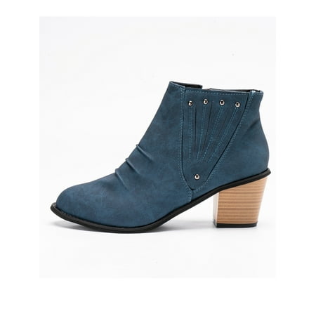 

Ritualay Womens Stacked Block Heel Ankle Booties Zip-Up Casual Boots Blue 8