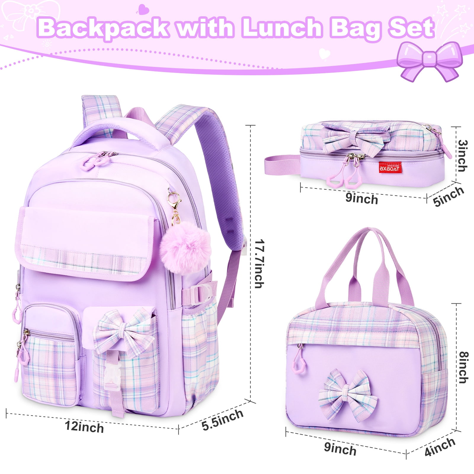 Gynky Backpack for Ages 4-12, Cute School Bag for Elementary & Middle School - Purple, Great as a Back to School Gift