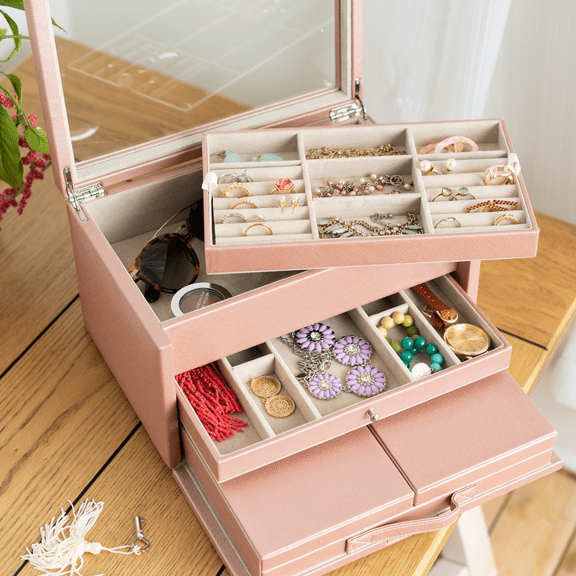 Hives and Honey Blush Table Top Wood Jewelry Storage Chest for Women