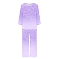 thumbnail image 5 of pimelu Pajamas Sets for Women Womens 2 Pieces Sets Trendy Gradient Print Lounge Sets Homewear Outfits Long Sleeve Top and Capris Pants Loungewear Sets, 5 of 5