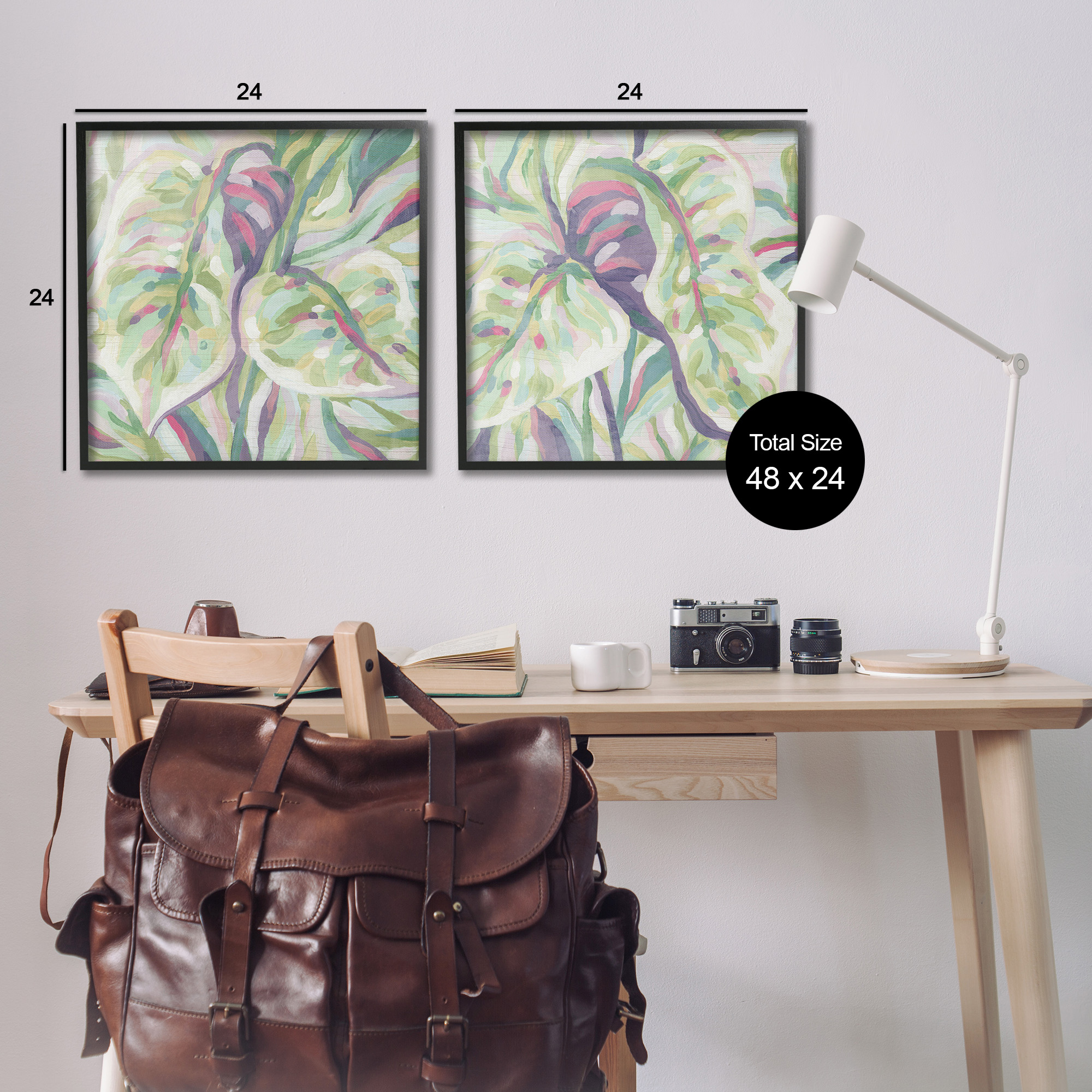 Stupell Industries Tropical Fronds Pattern Botanical & Floral Painting Black Framed Art Print Wall Art, 24 x 24, Set of 2