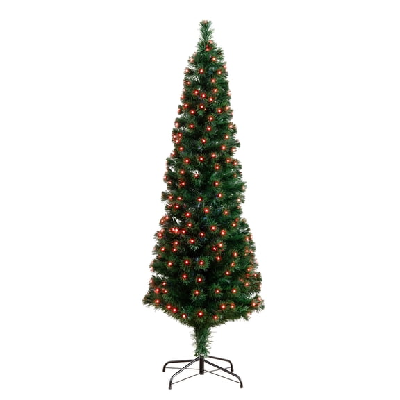 Nearly Natural 6ft. Slim Pre-Lit Fiber Optic Artificial Christmas Tree with 282 Colorful LED Lights