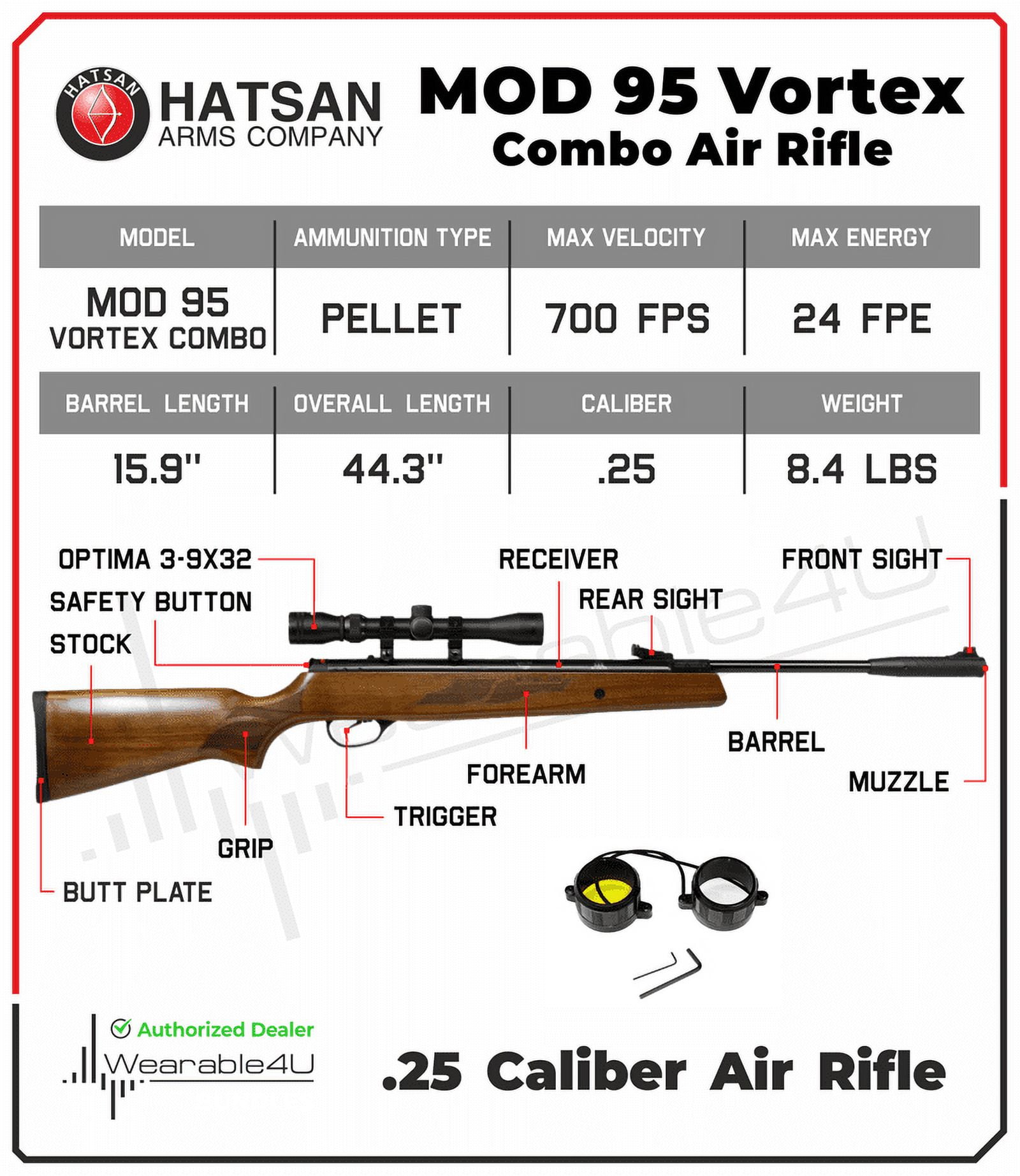 Hatsan Model 95 Vortex Break Barrel Airguns .25 Caliber 3-9 x 32 Scope Turkish Walnut