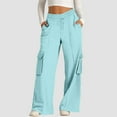 thumbnail image 3 of ManxiVoo Women's Casual Drawstring Waist Wide Leg Pants with Pockets Comfortable Soft Lounge Athletic Trousers L Size Light Blue, 3 of 7