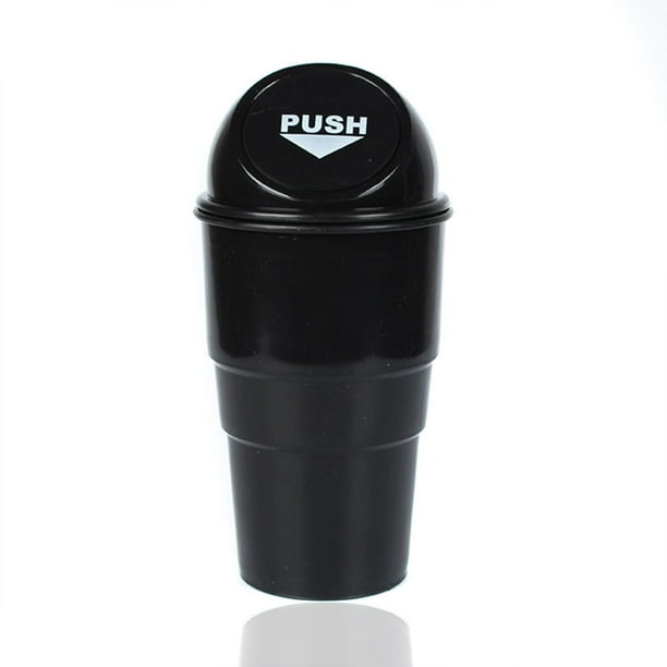 Papelera genérica con tapa para portavasos de coche, contenedor de basura para vehículos, contenedor de basura pequeño para camión, oficina, SUV tapa negra