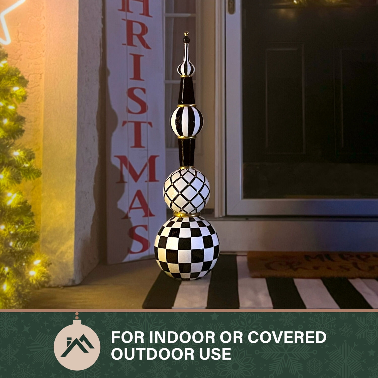 Fraser Hill Farm Black and White Finial Christmas Decoration, 36-In.