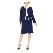 LE SUIT Womens Navy Stretch Zippered Flounce-hem Knee Length Wear To Work A-Line Button Down Skirt Suit Petites 4P