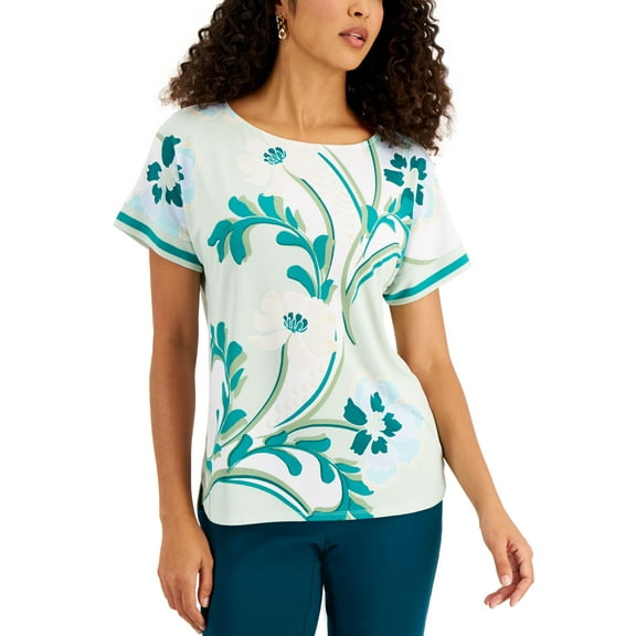 JM Collection Printed Extended Shoulder Top Enchanted Mint Combo L