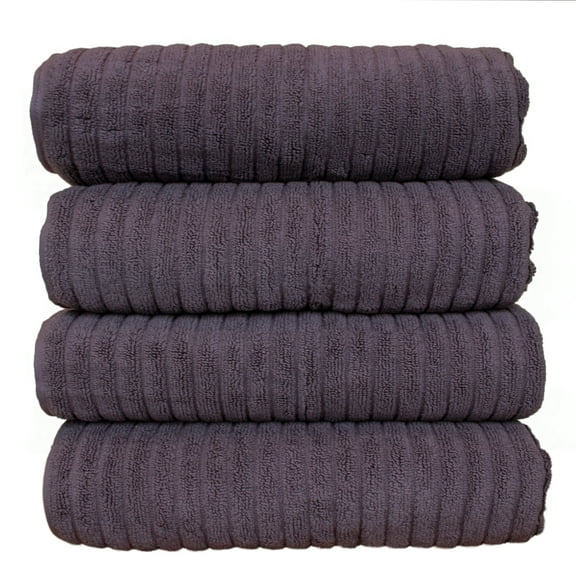 Luxury Hotel & Spa Towel Turkish Cotton Bath Towels - Plum - Stripe - Set of 4