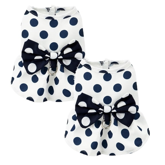 2Pack Dog Harness Dress Retro Bow Dresses For Small Dogs Cats Fashion Polka Dot Puppy Pleated Skirt Soft Lightweight Doggy Button Up Chihuahua Clothes D Ring Bl Pet Clothes Gift For Pet XS
