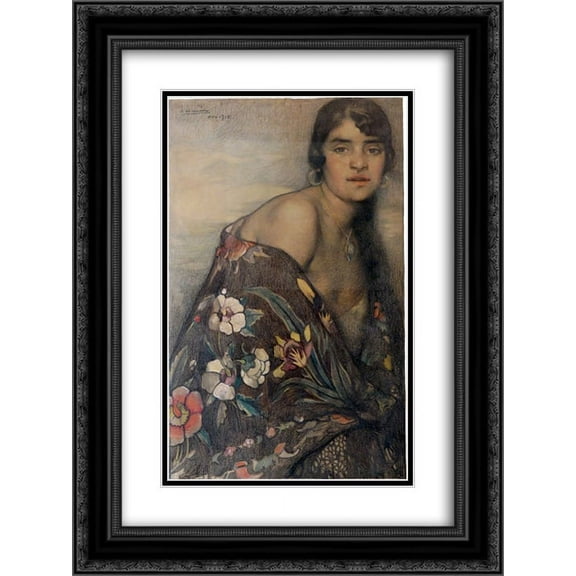 Saturnino Herran 2x Matted 18x24 Black Ornate Framed Art Print 'La criolla del manton'