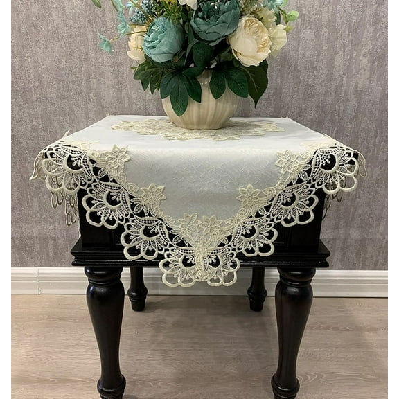 WCHUANG Square Tablecloth, Coffee Table Cover, Lace Bedside Table Cover Home Bedside Nightstand Small Table Cloth, EmbroideryTabletop Decoration