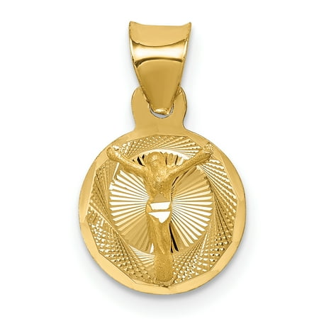 14k Yellow Gold Corpus Circle Pendant Charm Necklace Religious Crucifix