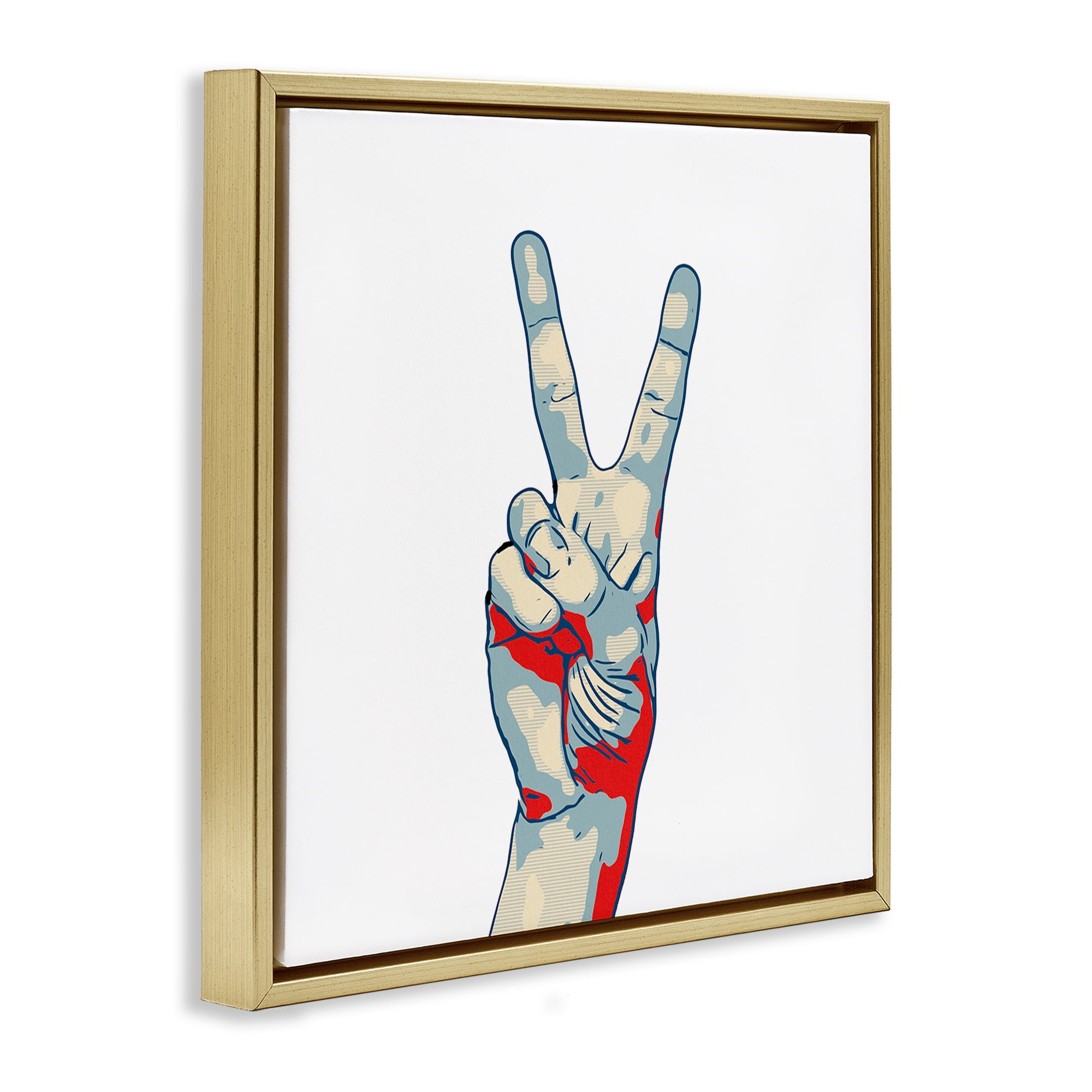 Stupell Industries Pop Style Peace Gesture Gold Framed Floater Canvas Wall Art, design by Kim Curinga