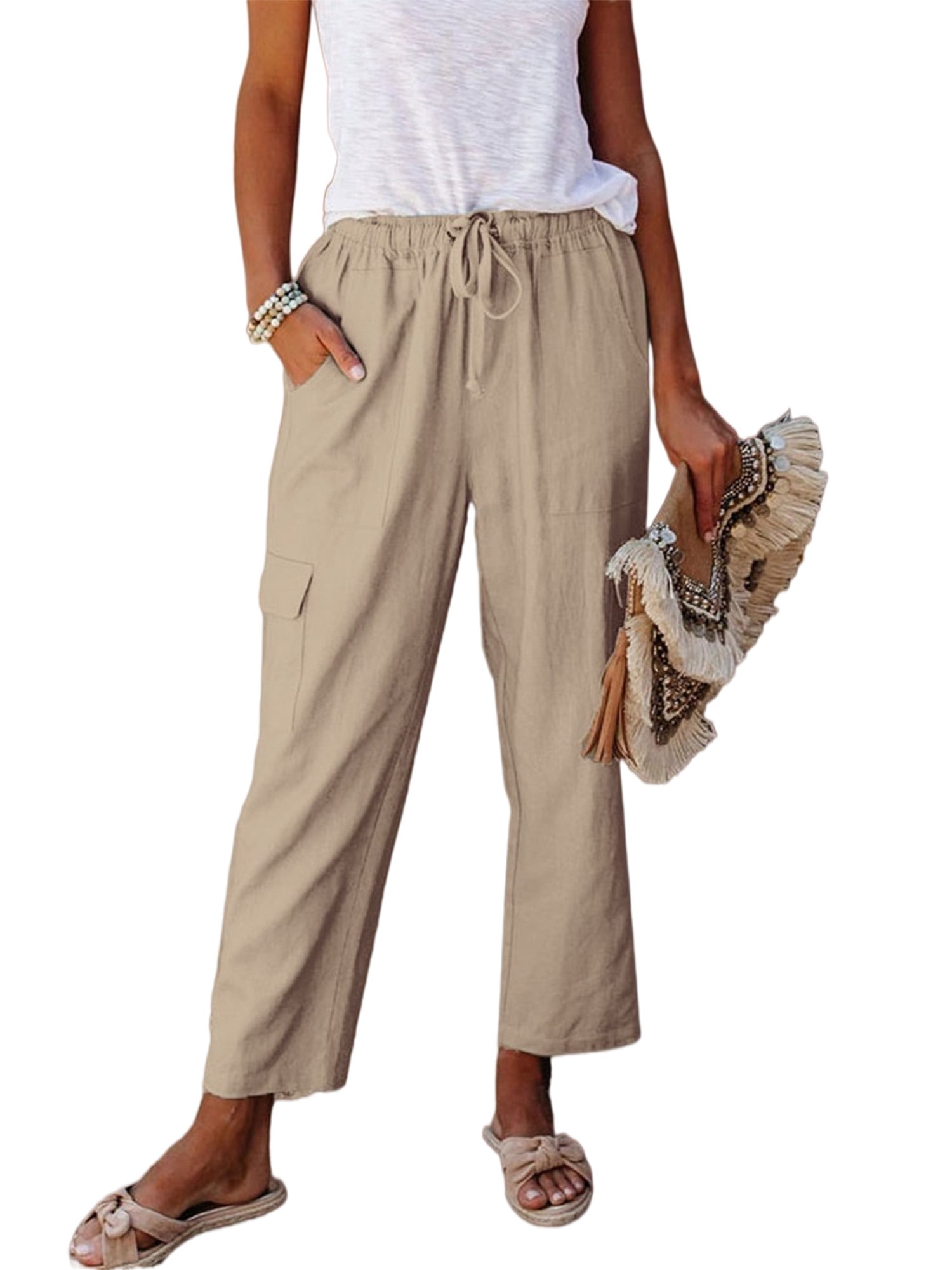 Women Retro Pants Gift For Her Casual Pants Solid Color Pants Loose Harem Pants Cotton Pants Splicing Pockets Pants Simple Pants