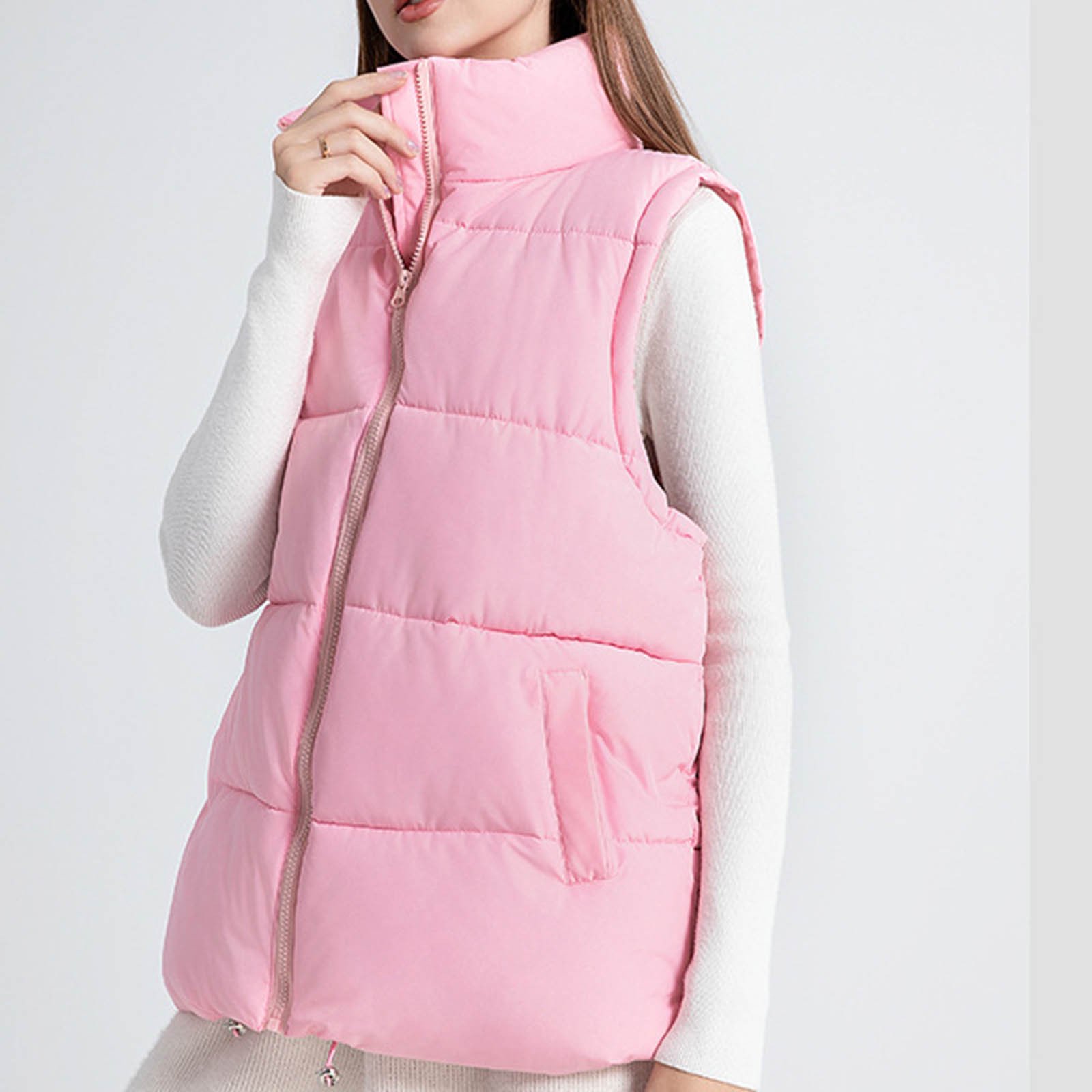 Gilet D'hiver Femme Sans Manches - Doudoune Légère Matelassée, Col Rond, Poches - Coupe Ajustée Pour Automne Et Hiver