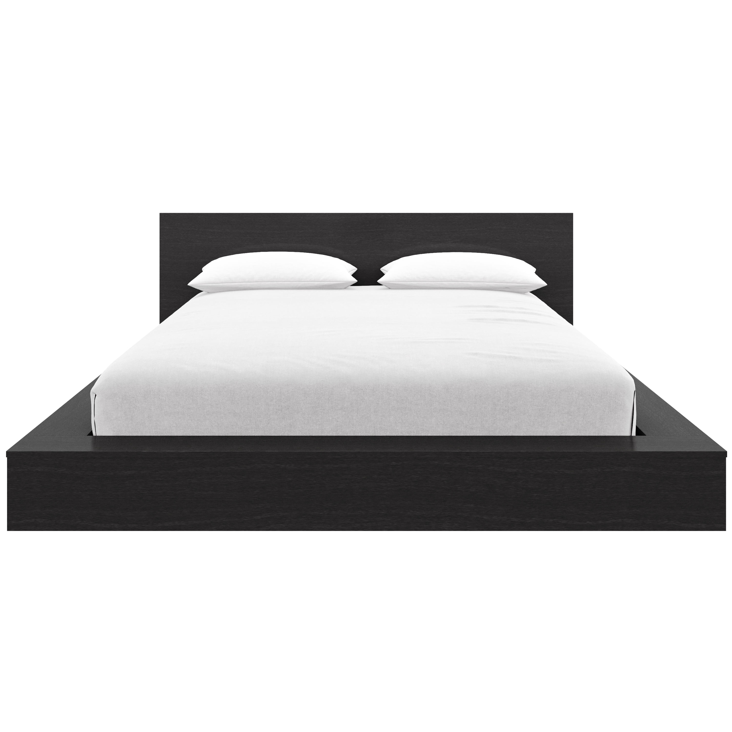 Nexera Kanso King Low Profile Wood Platform Bed with Headboard, Black Oak