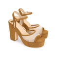 thumbnail image 3 of BLISSFUL STEP Rhinestone Mesh Platform Block Heel Sandals for Women Brown 6.5, 3 of 8