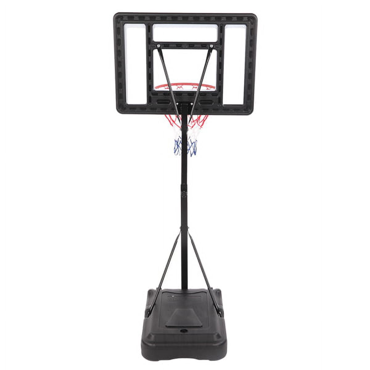 Portable mobile swimming pool PVC transparent backboard basketball stand (basket height adjustment 1.15m-1.35m), can accommodate up to 7 balls, solid base, good stability, easy to assemble