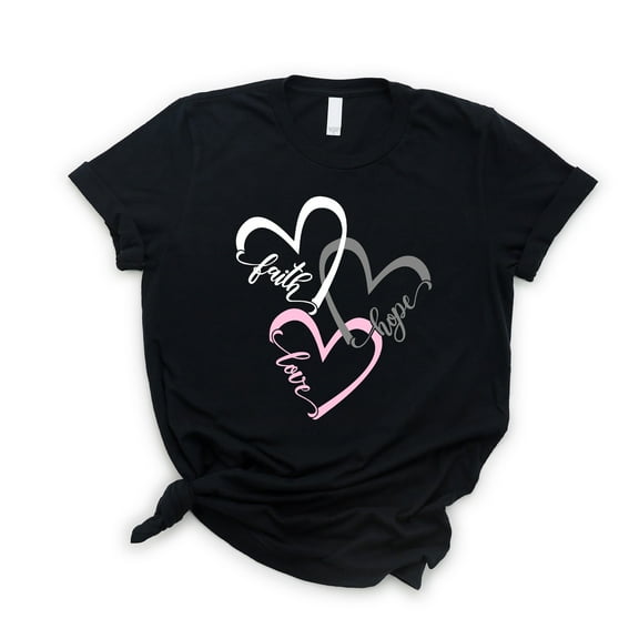 Love in Faith | Faith Hope Love Hearts Short Sleeve | Black | Christian T-Shirts for Women | Faith Based Apparel |Christian Gifts