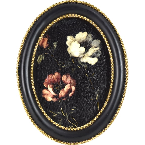 Home Decor Collection 6x8 Gold Ornate Moody Roses Oval Framed Wall Art, Vintage Floral Canvas Artwork with Black and Gold Resin Frame, Dark Academia Botanical Decor, Tabletop or Wall Hanging Accent